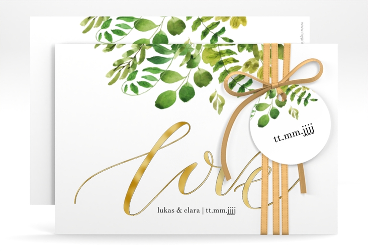 Save the Date-Karte Botany A6 Karte quer weiss gold