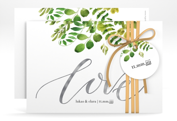 Save the Date-Karte Botany A6 Karte quer weiss silber