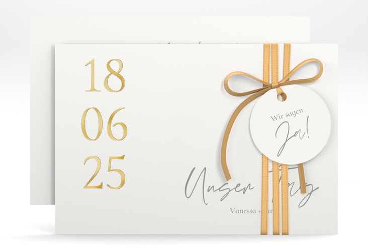 Save the Date-Karte Day A6 Karte quer weiss gold mit Datum im minimalistischen Design
