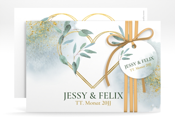 Save the Date-Karte Amore A6 Karte quer weiss gold
