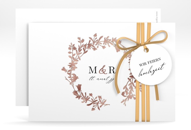 Save the Date-Karte Filigree A6 Karte quer weiss rosegold