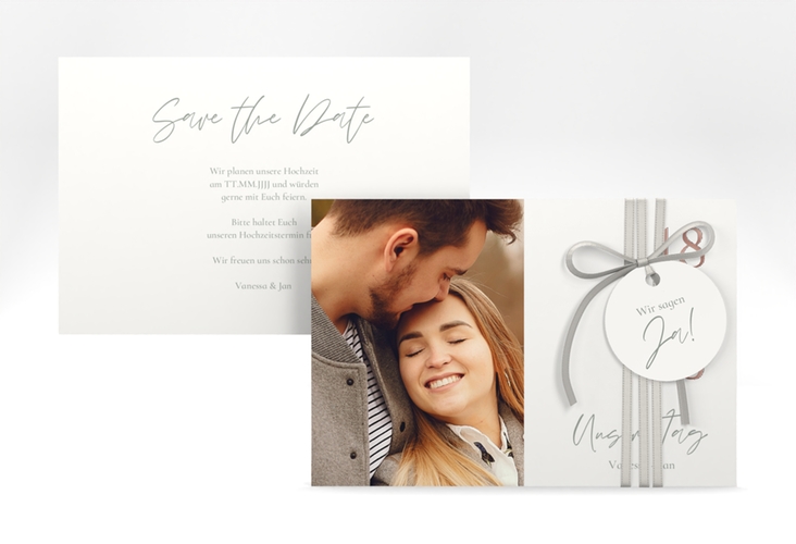Save the Date-Karte Day A6 Karte quer weiss rosegold mit Datum im minimalistischen Design