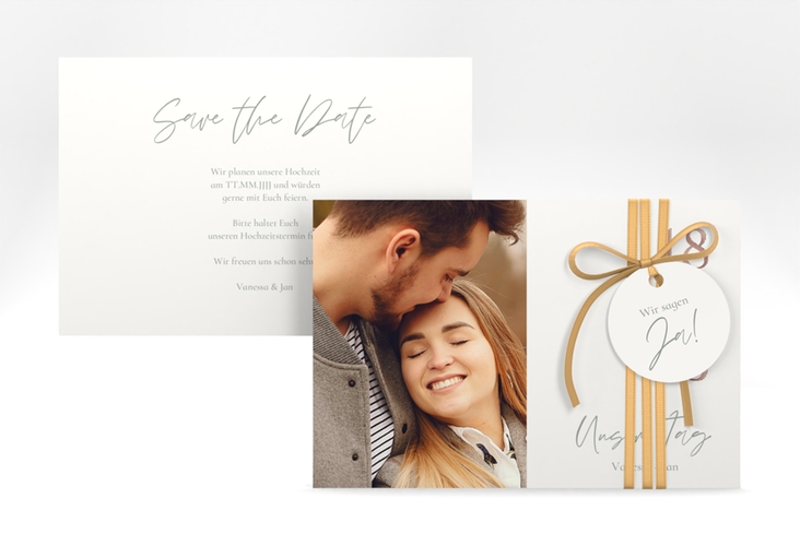 Save the Date-Karte Day A6 Karte quer weiss rosegold mit Datum im minimalistischen Design