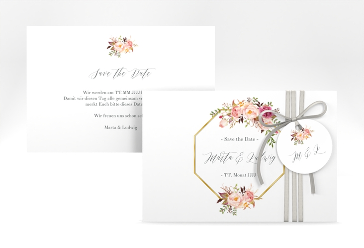 Save the Date-Karte Prachtvoll A6 Karte quer weiss gold