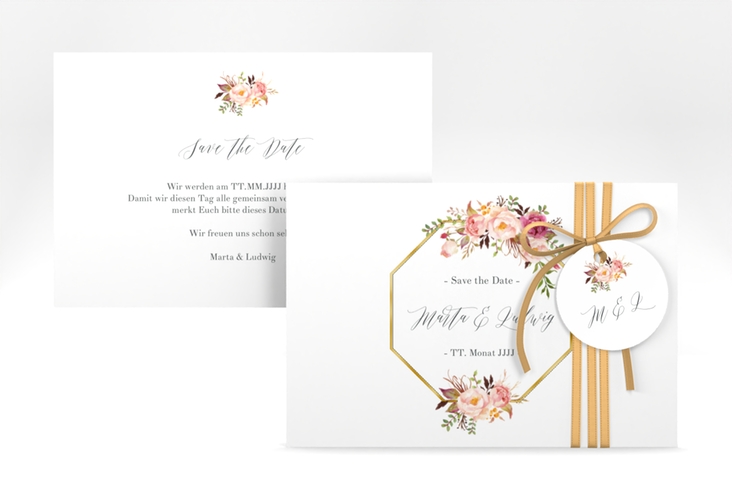 Save the Date-Karte Prachtvoll A6 Karte quer weiss gold
