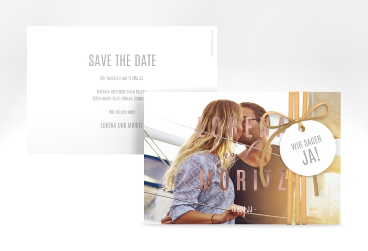 Save the Date-Karte Memory A6 Karte quer weiss rosegold