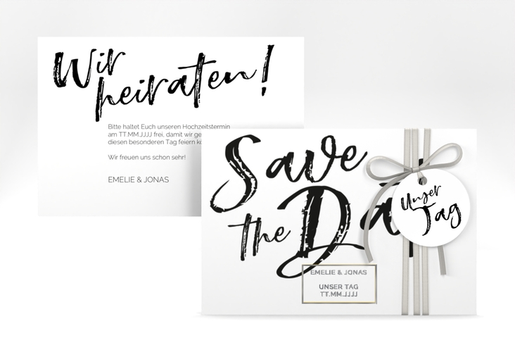 Save the Date-Karte Words A6 Karte quer weiss silber