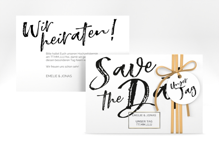 Save the Date-Karte Words A6 Karte quer weiss silber