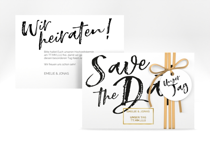 Save the Date-Karte Words A6 Karte quer weiss gold