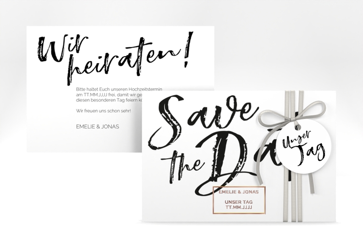 Save the Date-Karte Words A6 Karte quer weiss rosegold