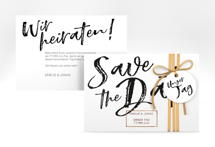 Save the Date-Karte Words A6 Karte quer weiss rosegold