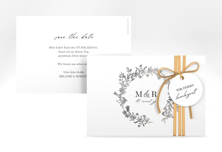 Save the Date-Karte Filigree A6 Karte quer weiss silber