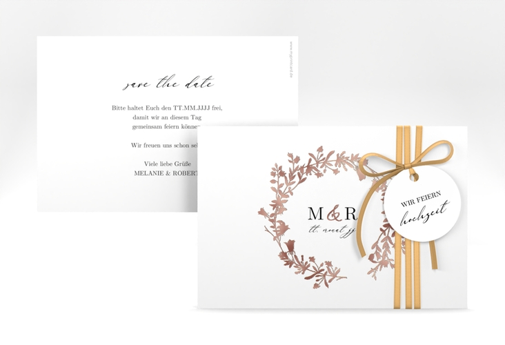Save the Date-Karte Filigree A6 Karte quer weiss rosegold
