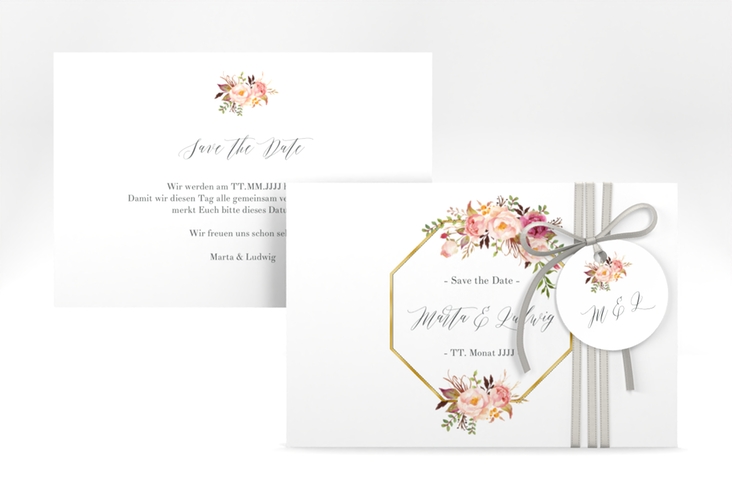 Save the Date-Karte Prachtvoll A6 Karte quer weiss gold
