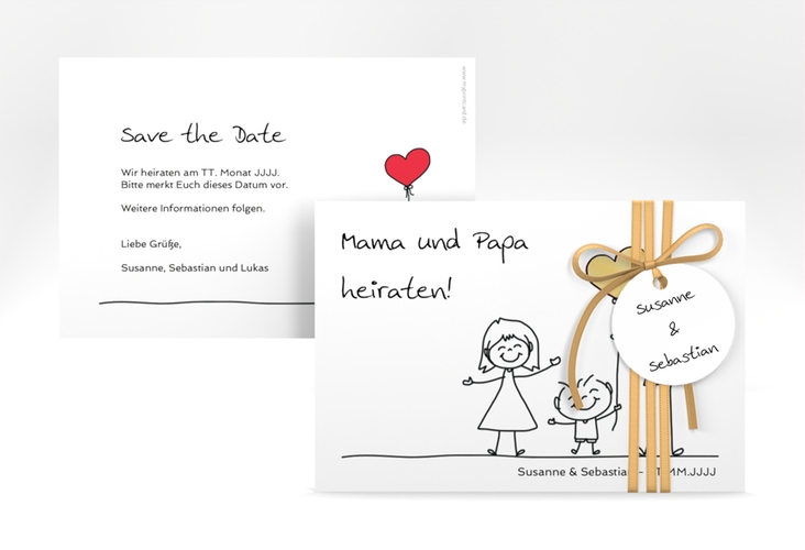 Save the Date-Karte Family A6 Karte quer weiss gold