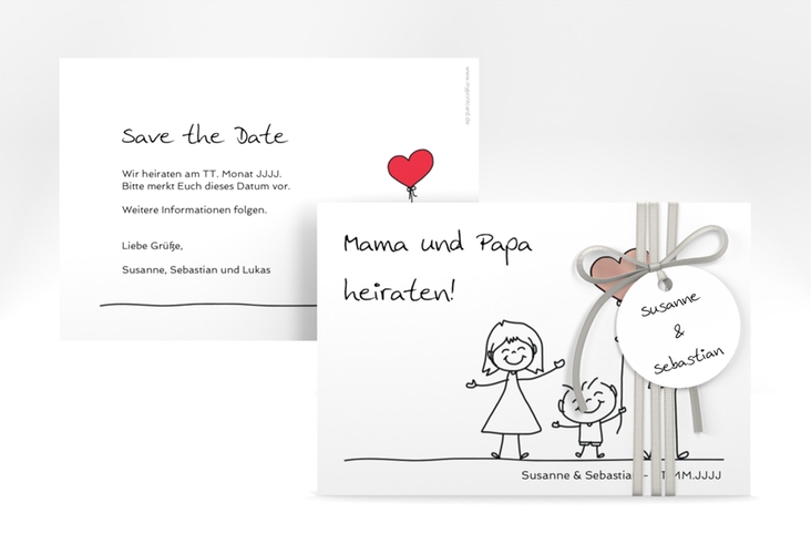 Save the Date-Karte Family A6 Karte quer weiss rosegold