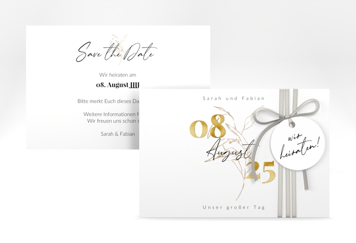 Save the Date-Karte Seed A6 Karte quer weiss gold