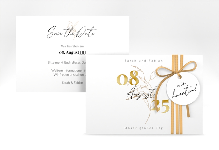 Save the Date-Karte Seed A6 Karte quer weiss gold