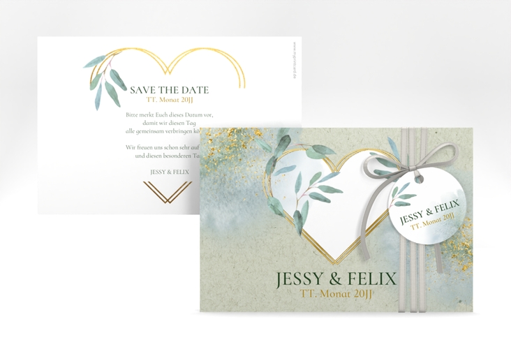 Save the Date-Karte Amore A6 Karte quer gruen gold