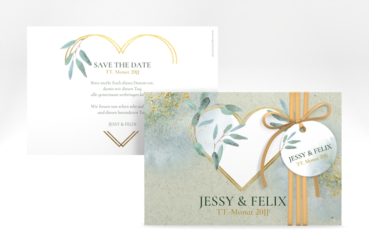 Save the Date-Karte Amore A6 Karte quer gruen gold