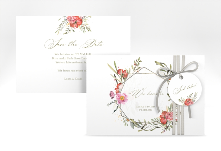 Save the Date-Karte Sommergarten A6 Karte quer weiss silber