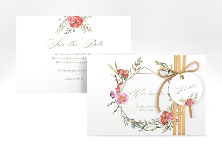 Save the Date-Karte Sommergarten A6 Karte quer weiss silber