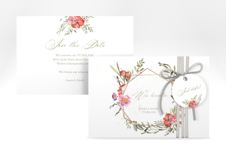 Save the Date-Karte Sommergarten A6 Karte quer weiss rosegold
