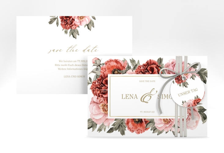 Save the Date-Karte Amapola A6 Karte quer weiss gold
