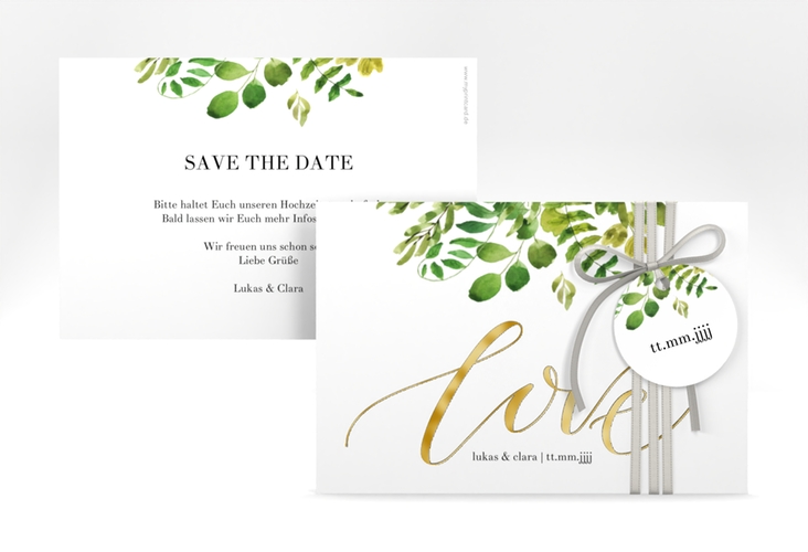 Save the Date-Karte Botany A6 Karte quer weiss gold