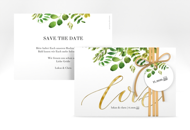 Save the Date-Karte Botany A6 Karte quer weiss gold