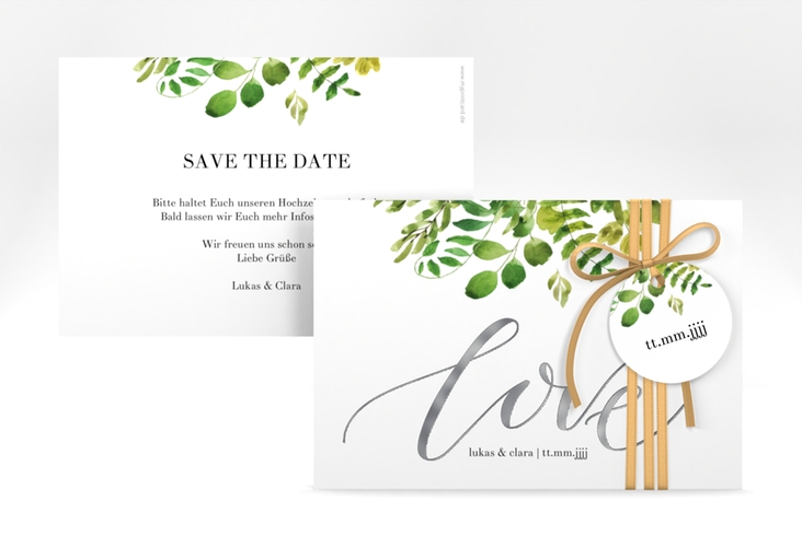 Save the Date-Karte Botany A6 Karte quer weiss silber