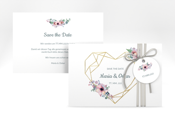 Save the Date-Karte Herzgold A6 Karte quer weiss gold