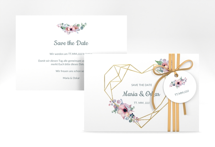 Save the Date-Karte Herzgold A6 Karte quer weiss gold