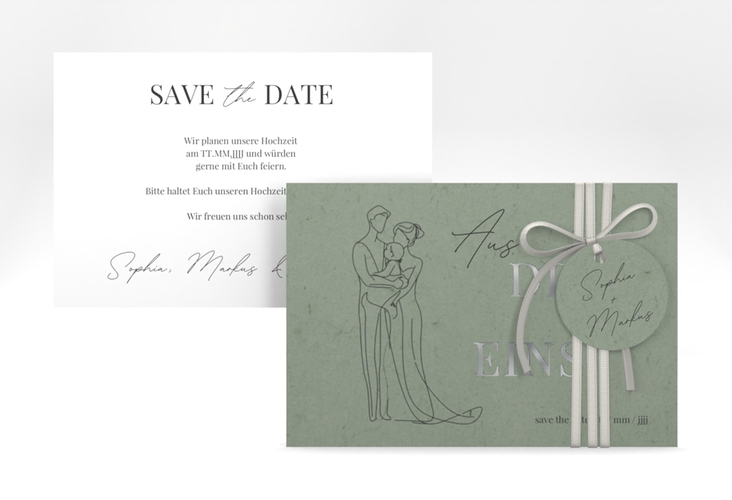Save the Date-Karte Vereint A6 Karte quer gruen silber