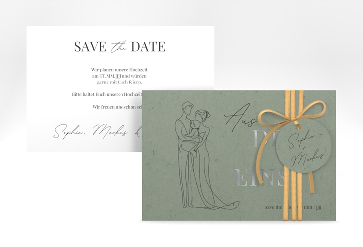 Save the Date-Karte Vereint A6 Karte quer gruen silber