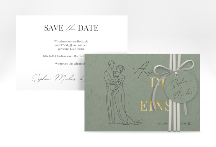 Save the Date-Karte Vereint A6 Karte quer gruen gold