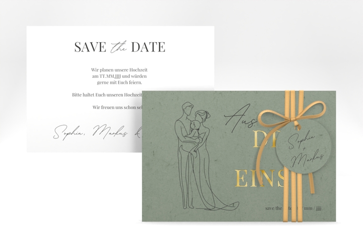 Save the Date-Karte Vereint A6 Karte quer gruen gold