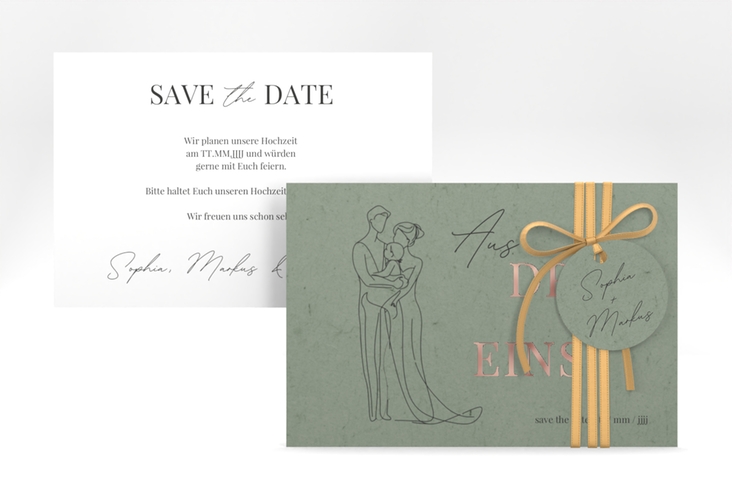 Save the Date-Karte Vereint A6 Karte quer gruen rosegold
