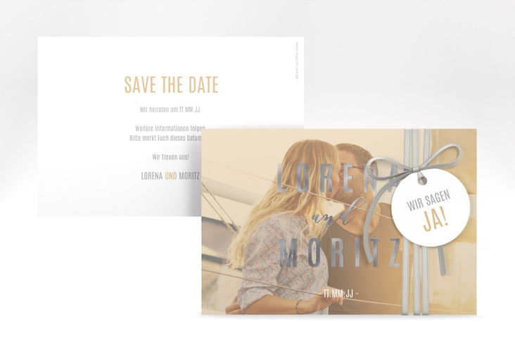 Save the Date-Karte Memory A6 Karte quer beige silber
