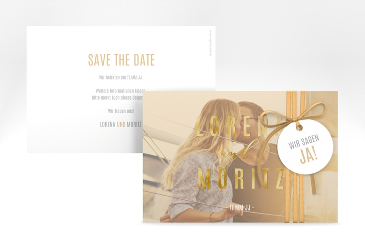 Save the Date-Karte Memory A6 Karte quer beige gold