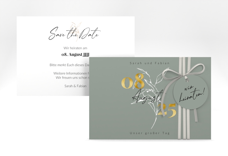 Save the Date-Karte Seed A6 Karte quer gruen gold