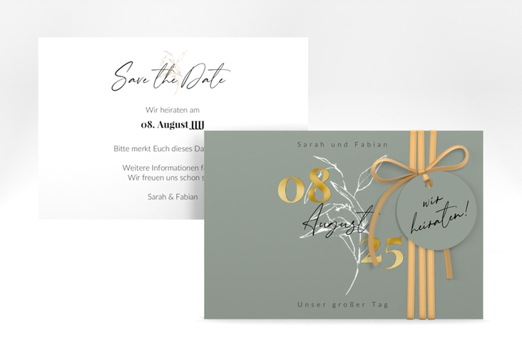 Save the Date-Karte Seed A6 Karte quer gruen gold