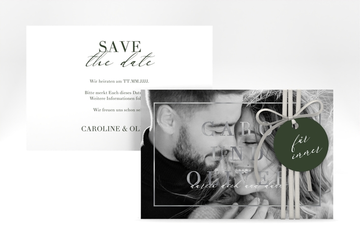Save the Date-Karte Moment A6 Karte quer gruen silber