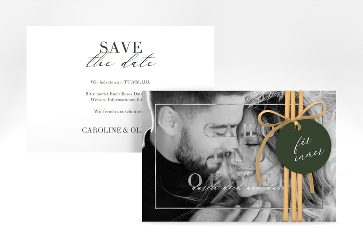 Save the Date-Karte Moment A6 Karte quer gruen silber