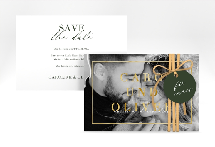 Save the Date-Karte Moment A6 Karte quer gruen gold