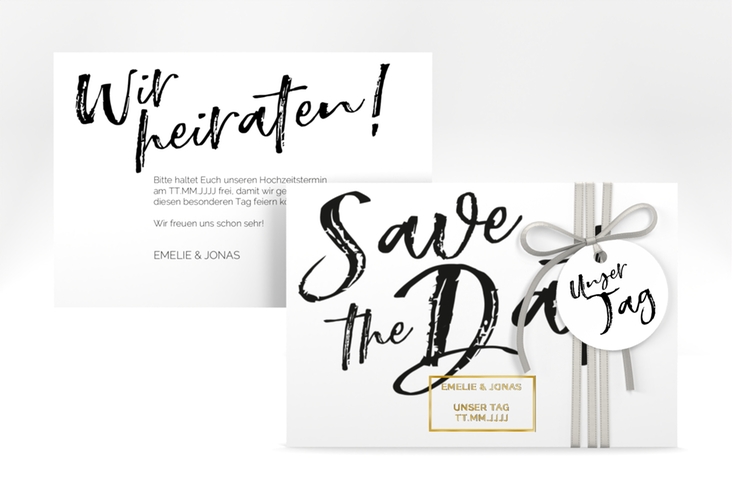 Save the Date-Karte Words A6 Karte quer weiss gold