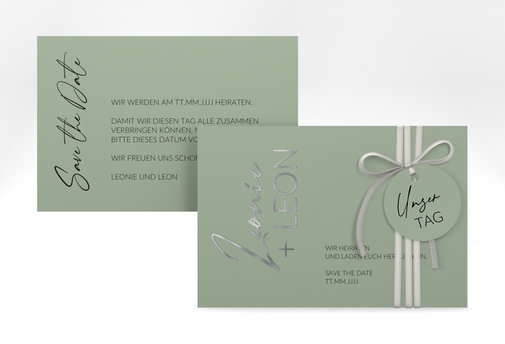Save the Date-Karte Your Name A6 Karte quer gruen silber