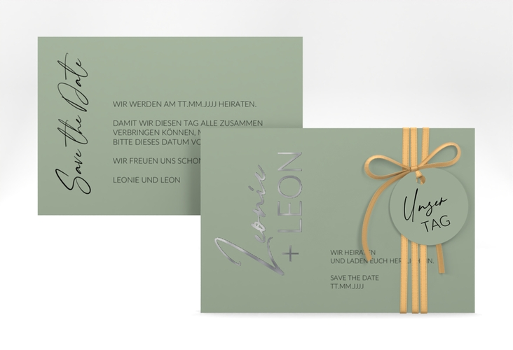 Save the Date-Karte Your Name A6 Karte quer gruen silber