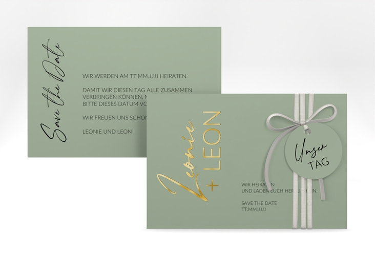 Save the Date-Karte Your Name A6 Karte quer gruen gold