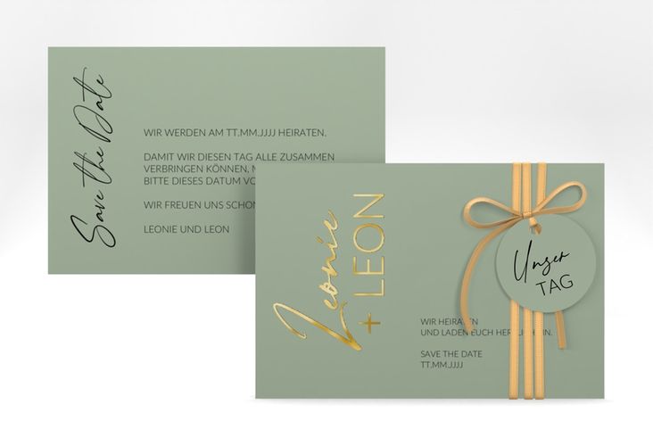 Save the Date-Karte Your Name A6 Karte quer gruen gold